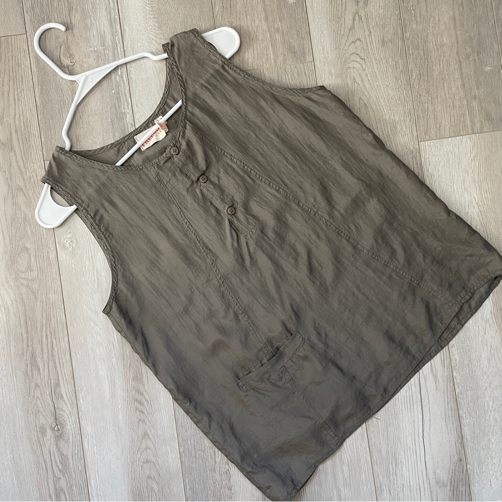 Vintage Silk Tank Top button womens Green (medium) utility contemporary casual